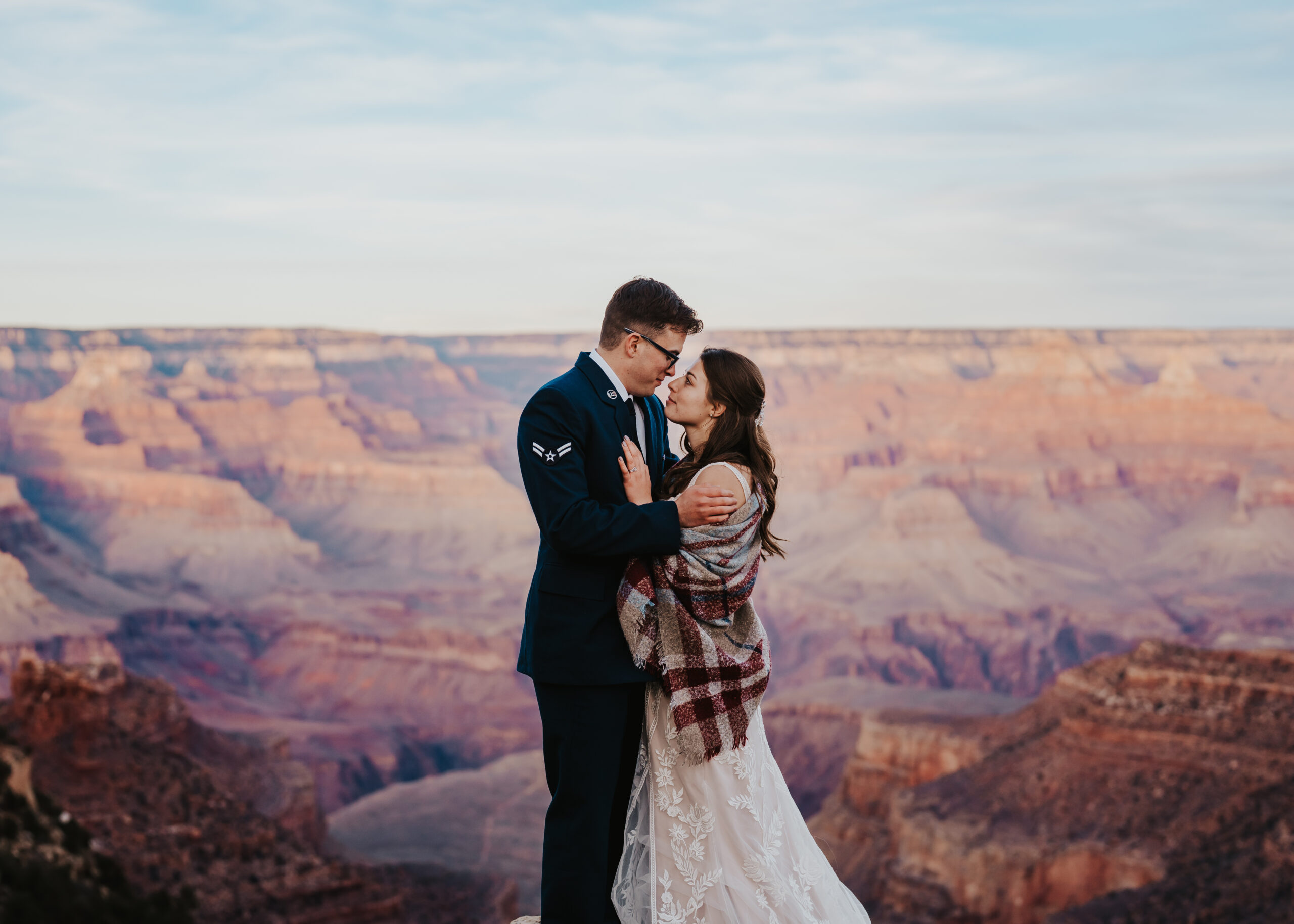 Bridal portraits at sunset after a grand canyon wedding